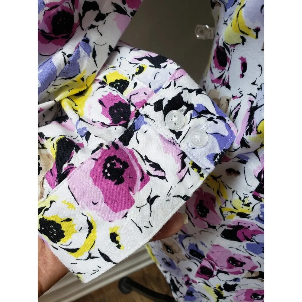 Dana Buchman Women's Multicolor Floral Collared Long Sleeve Button Down Shirt M - Image 5