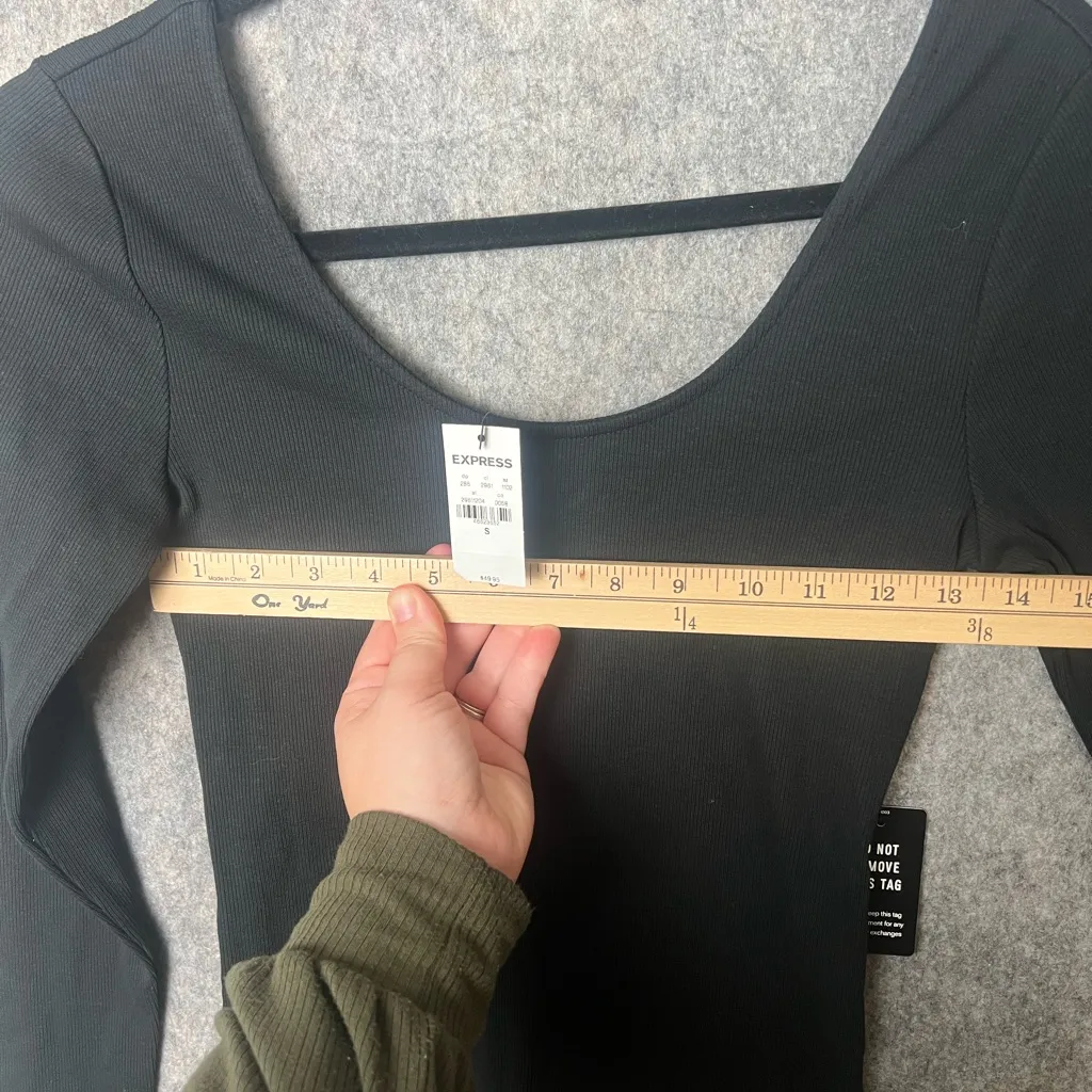 Express Woman Size Small Black Long Sleeve‎ body contour bodysuit stretch fit - Image 6