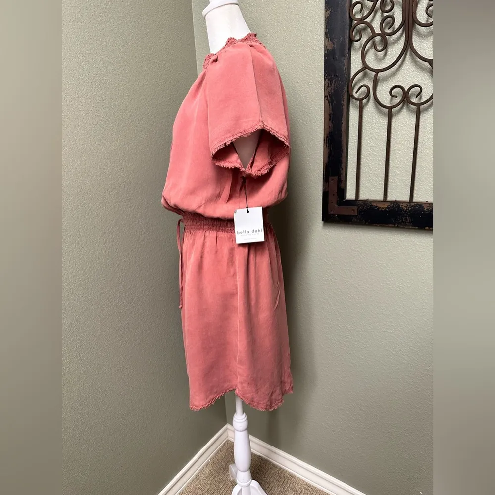 Bella Dahl satin smocked tie waist mini dress - Image 3