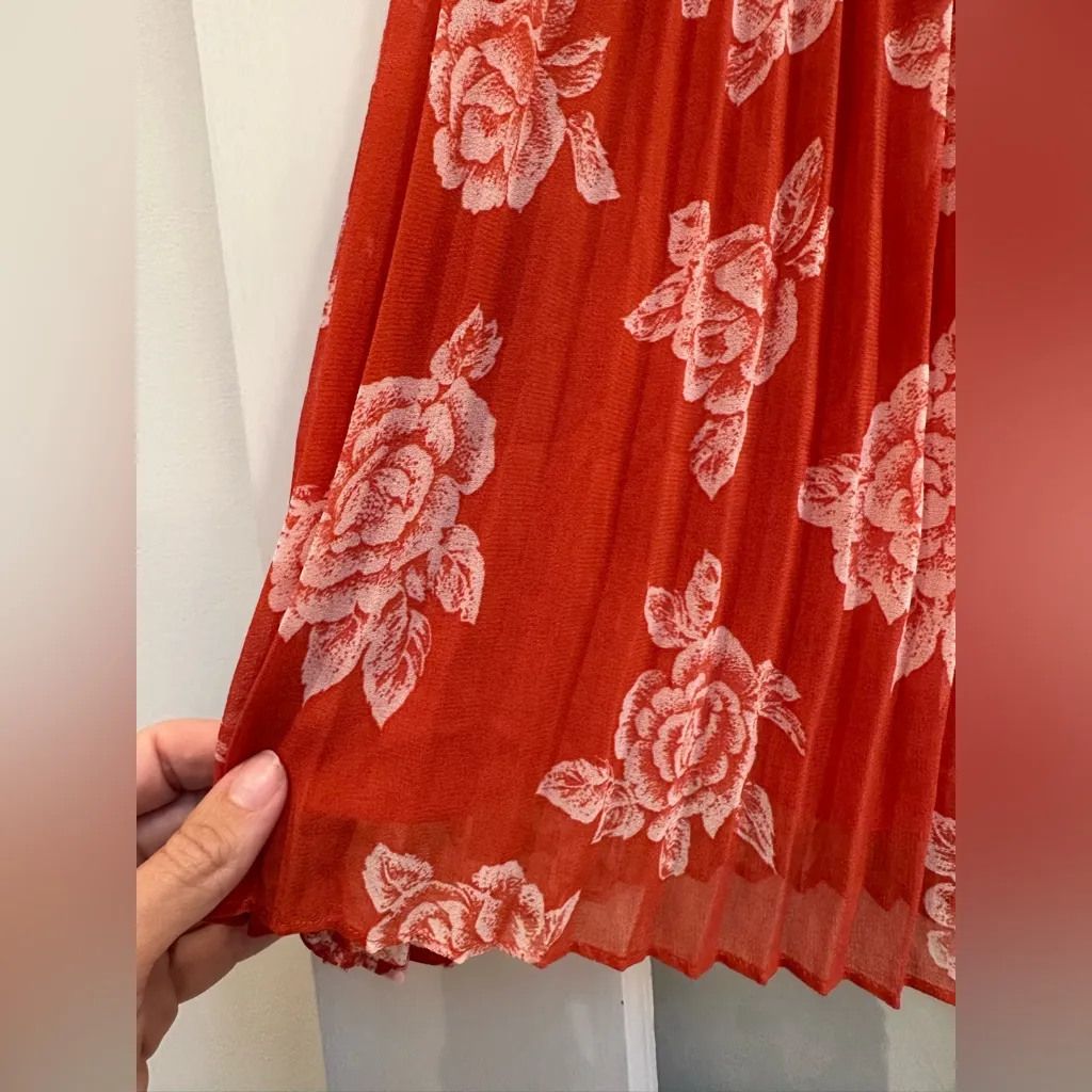 ModCloth Perfectly Posh Pleated Floral Skirt Orange Red Size 10 Medium M NWOT - Image 5