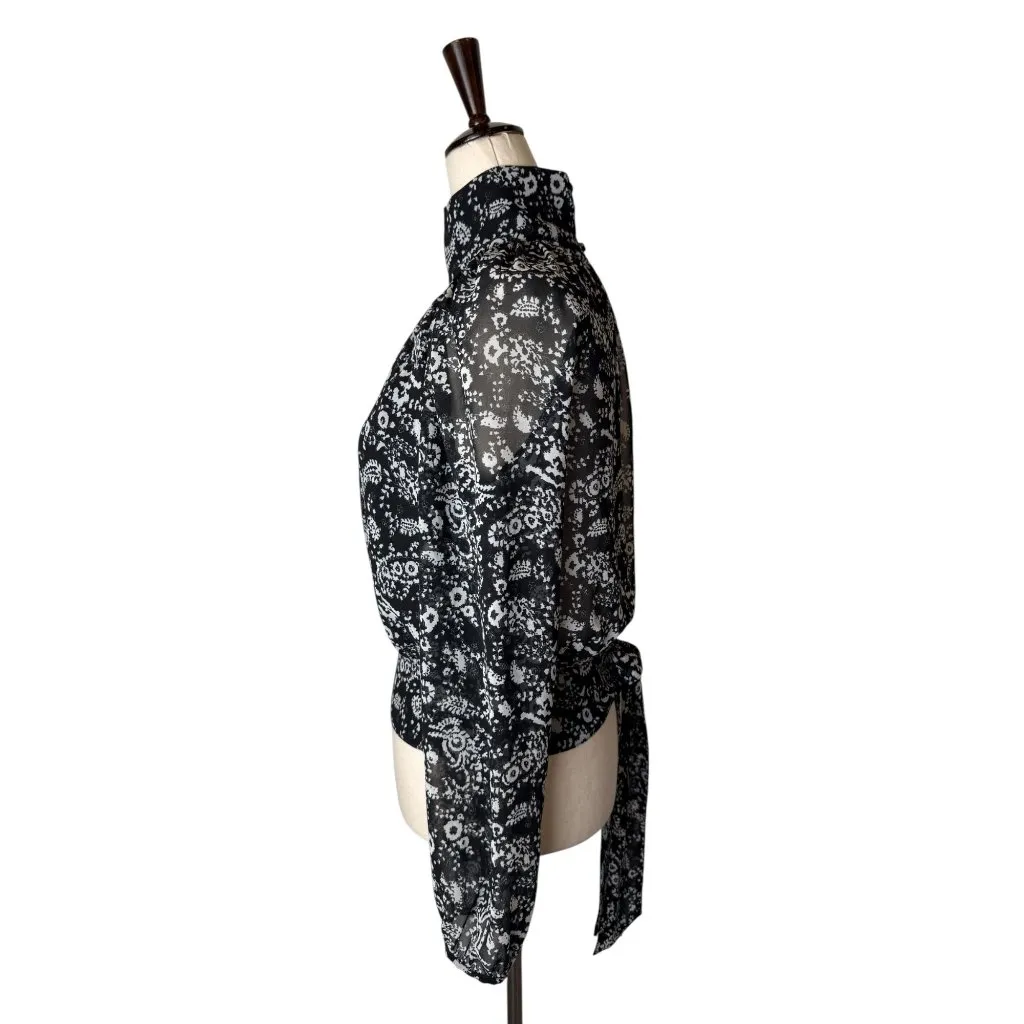 Rebecca Minkoff Shirt Women Small Black Floral Back Tie Zariah Blouse Whimsigoth - Image 5