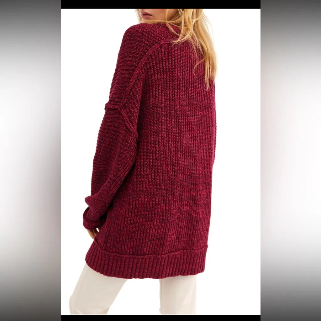 FREE PEOPLE HIGH HOPES OPEN CARDIGAN SWEATER PLUM BLOSSOM COMBO - Image 3