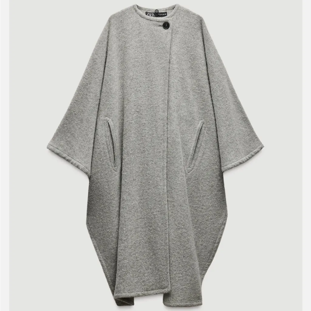 Viral ZARA Alpaca Wool Blend Scarf Cape Coat ZW Collection Grey M Medium New - Image 2