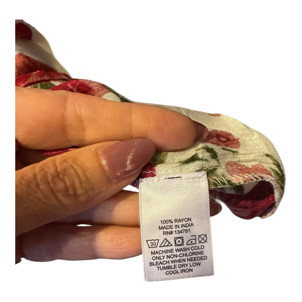 BLUSH Off Shoulder Floral Mini Dress Red Roses Smocked‎ Waist Bohemian Size S - Image 4