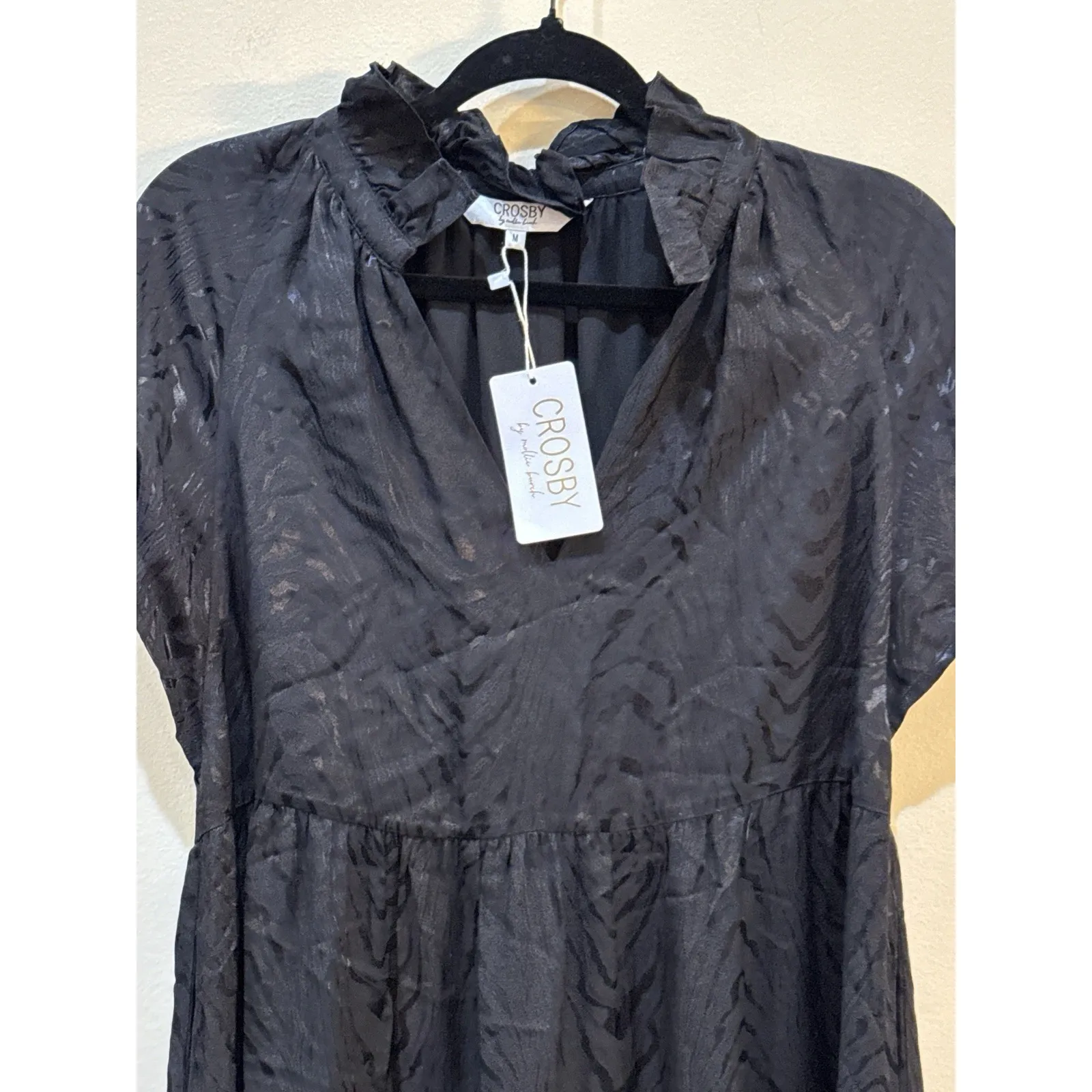 Crosby by Mollie Burch Watts Black Midi Dress Size Medium retail $292 Ruffle - Image 3