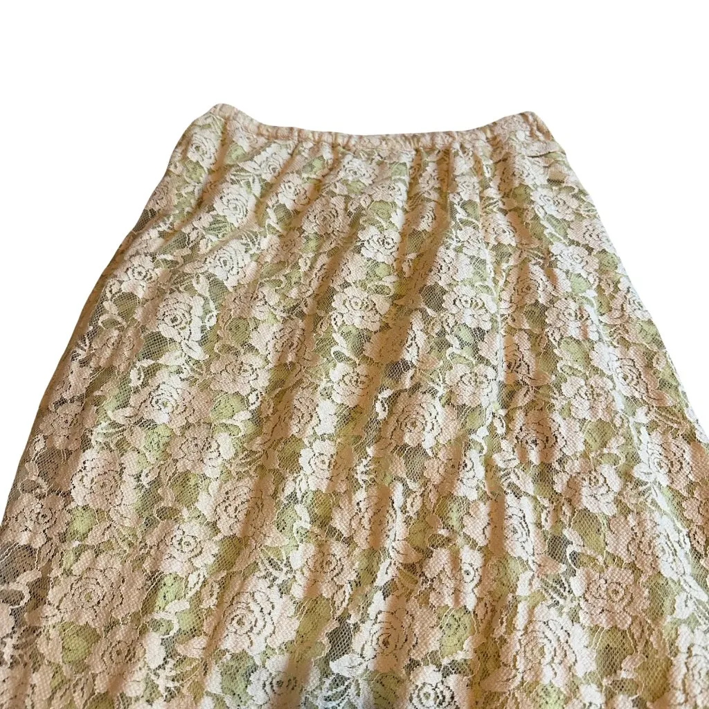 Free People FP One Solene Creme Peach High Low Maxi Skirt Stretch Lace XS NWT - Image 11