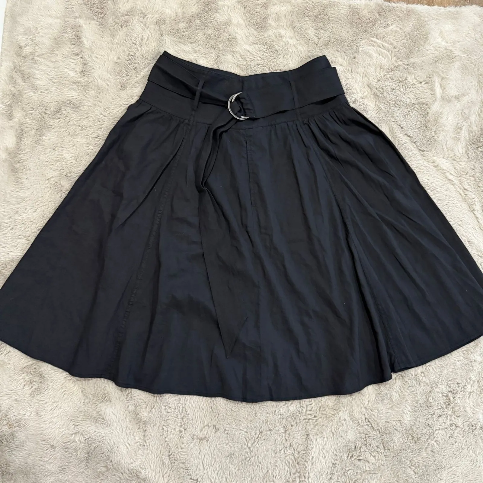 Theory Women's Black A-Line‎ Skirt with Belt Size 4 Office Career - Image 4