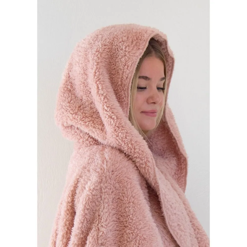 FORGOTTEN GRACE Women's Fuzzy Oversized Blush Wine Fleece Hooded Cardigan Sz M - Image 2