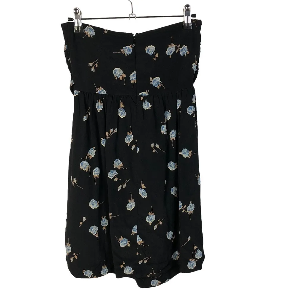 For Love and Lemons Black Tie Front Blue Floral Strapless Mini Dress XS - Image 2