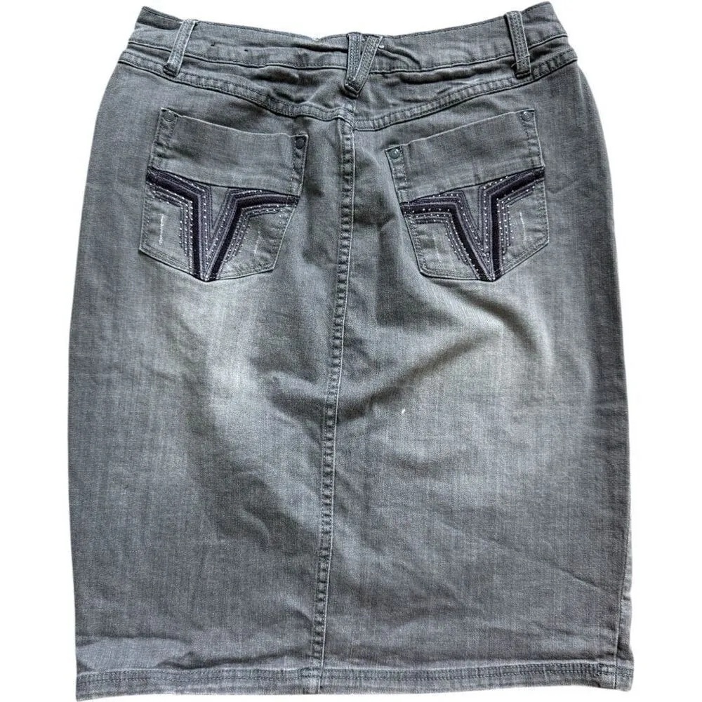 Womens Vintage Lane Bryant Gray Wash Embellished Pocket Denim Jean Skirt - 14 - Image 4