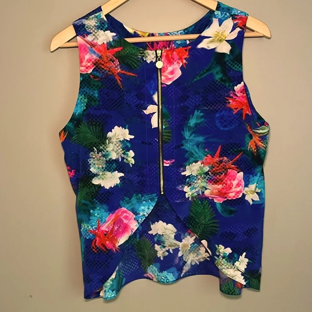 Amanda Uprichard Martina Silk Floral Blouse Blue Pink Large - Image 5