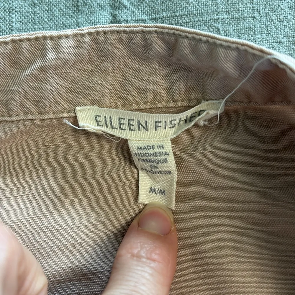 Eileen Fisher Linen Blend Mandarin Collar Shirtdress in Khaki Size Medium - Image 5