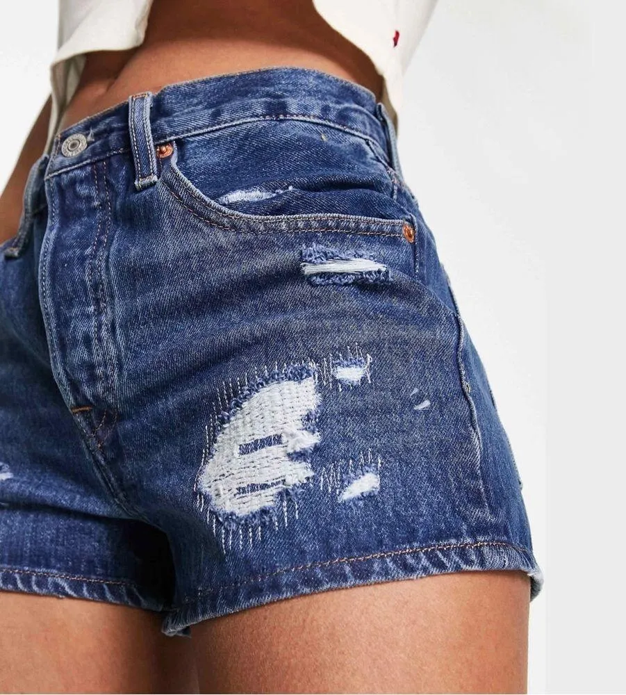 NWT Levi's® Premium 501® ORIGINAL FIT HIGH RISE SHORTS Broken Midnight Dark Wash - Image 5