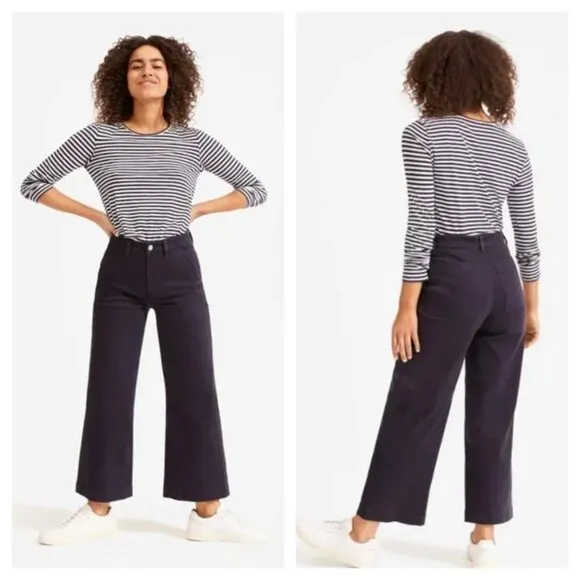 Everlane The Utility Wide Leg Crop Pants High Rise in Navy Blue Women's 0 - Image 2