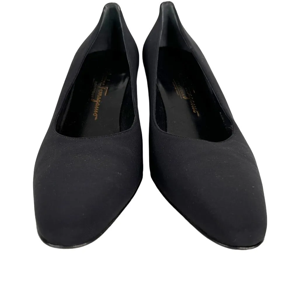 Salvatore Ferragamo Boutique Black Pumps  Fabric 10AA 3" Heels - Image 5