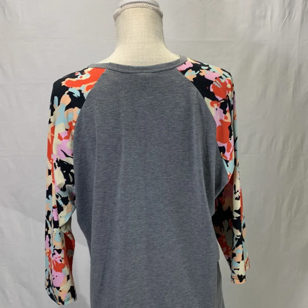 Simply Comfortable 3/4 Floral Print Sleeve Solid Gray Size XXL - Image 8