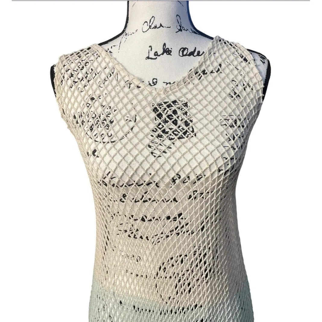 ZLEurope Crochet Fisherman Net Dress Coverup Dress Dip Dye Beige Size OS‎ Tan - Image 2