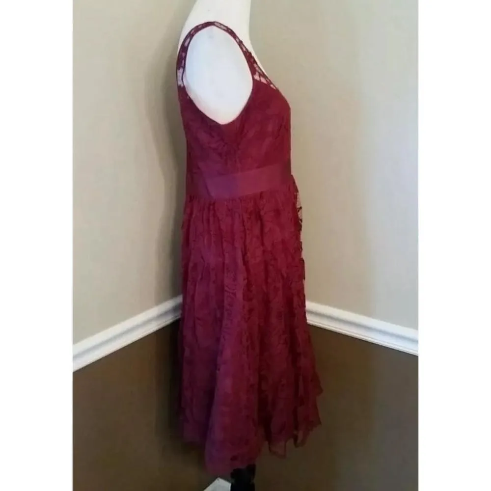 BB Dakota Burgundy Lace Pleated Skirt Sleeveless Midi Cocktail Dress 2 - Image 4