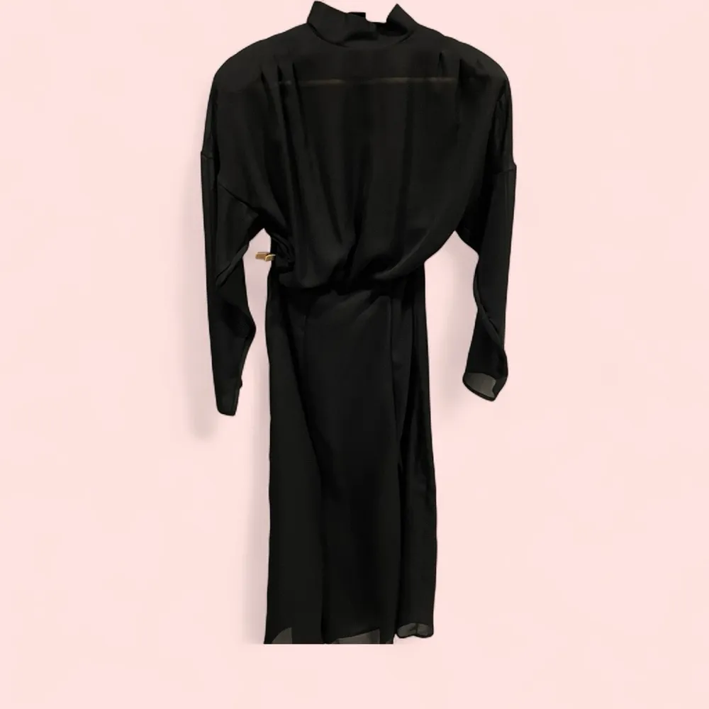 Vintage 80’s sheer goth whimsigoth black midi dress high neck back buttons Size L - Image 3