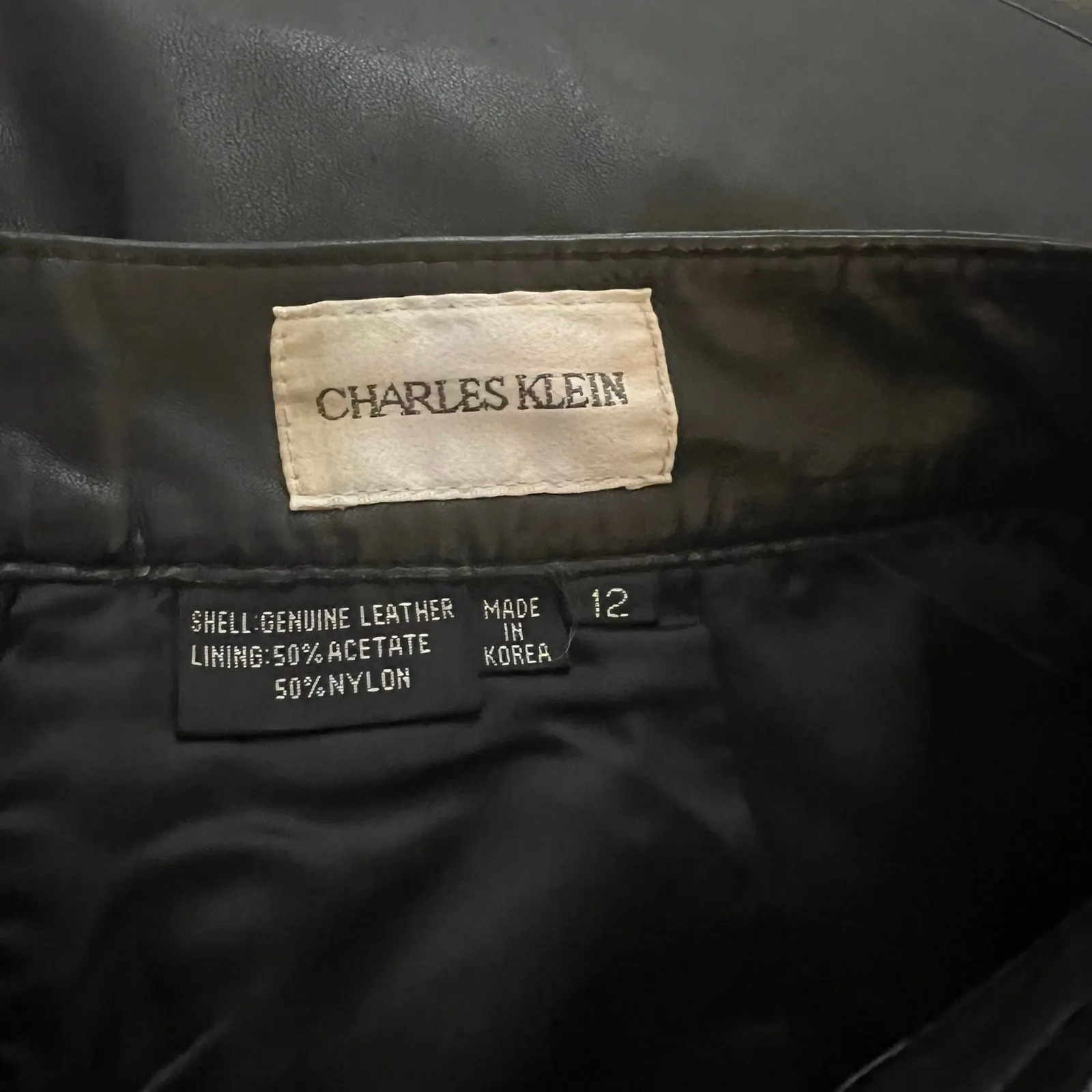 VTG CHARLES KLEIN Black 100% Leather Mini Skirt Sz 12 Lined Front Pockets EUC - Image 8