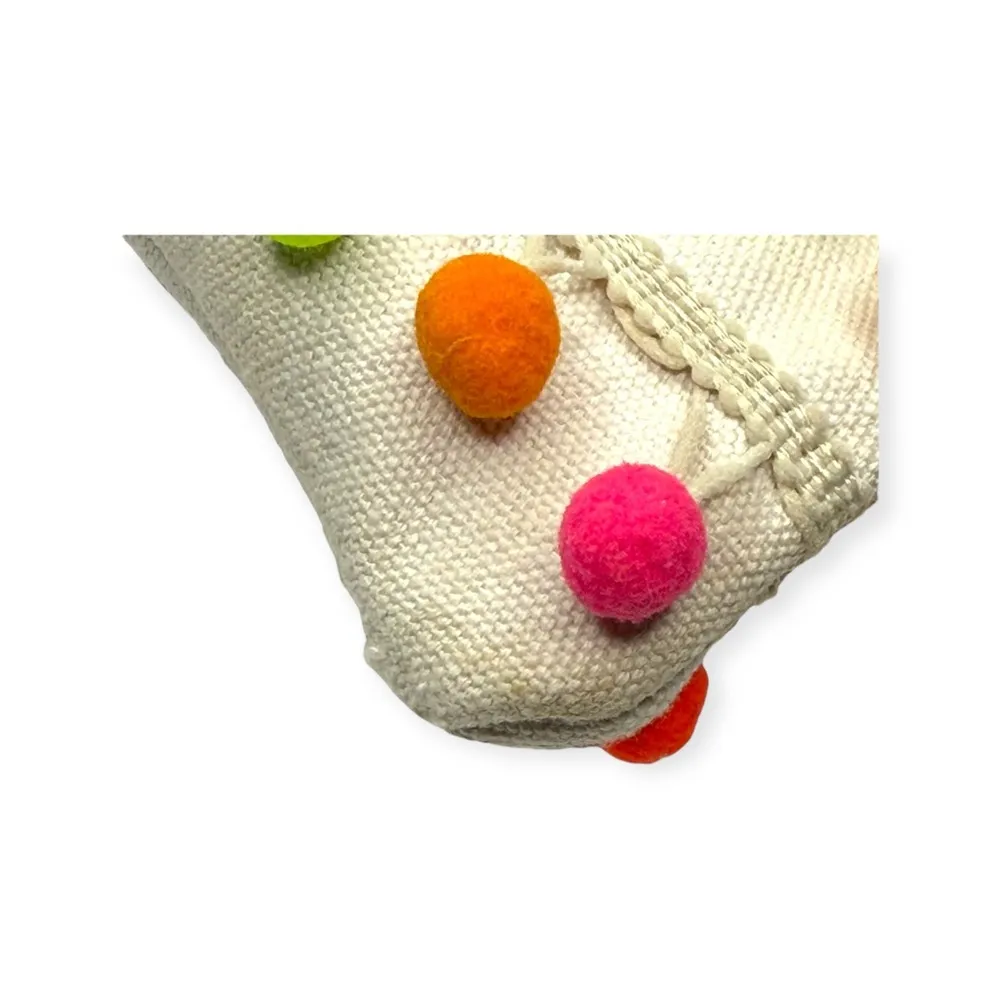 Bari Lynn 𖦹 Neon Pom Pom Wrist Strap Clutch Bag Handbag 𖦹 Canvas White 𖦹 Fun Pink - Image 11