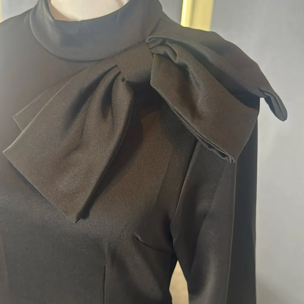 Women’s Black Long Sleeve Midi Pencil Dress with Bow Detail Size XL NEW - Image 2