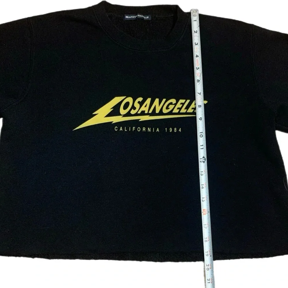 Brandy Melville Cropped Los Angeles Sweatshirt Black and Yellow - Image 6