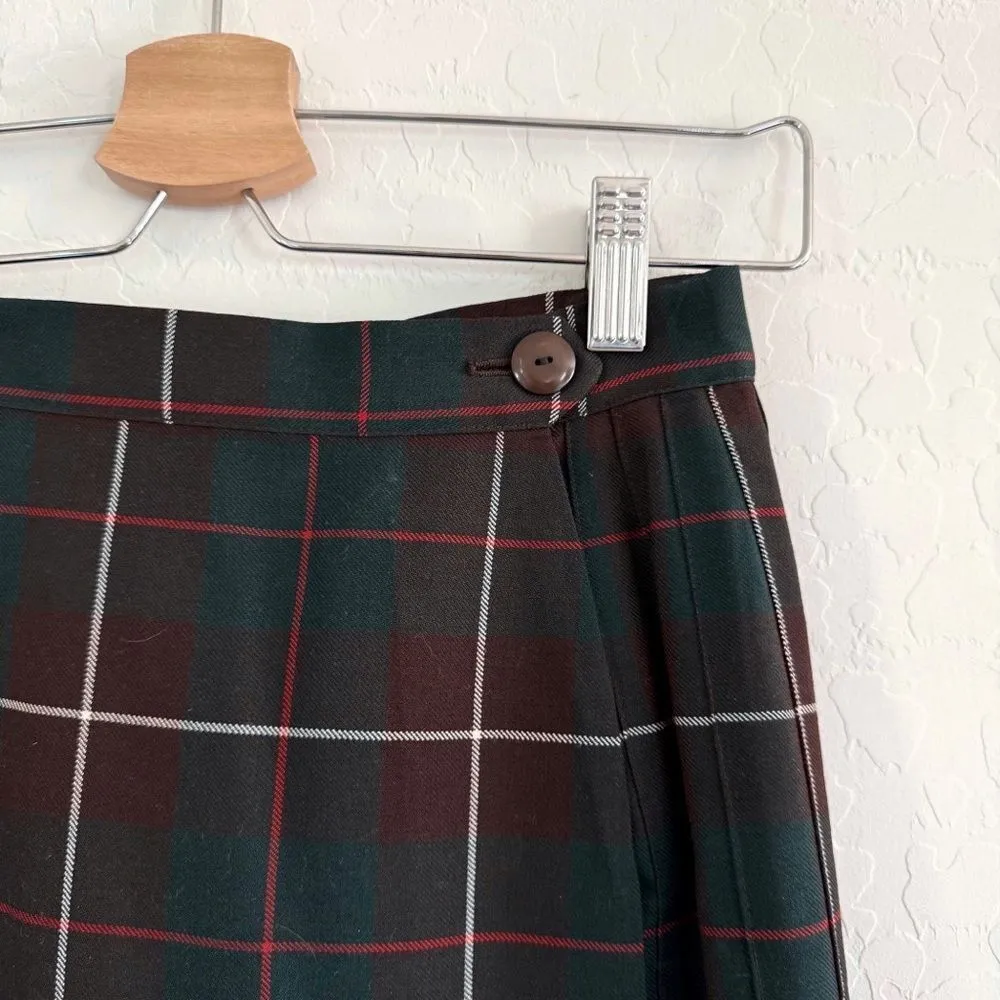 UK Vintage St Michael Skirt Tartan Plaid Pleated Wrap Wool Long Modest Skirt Green Size 4 - Image 2