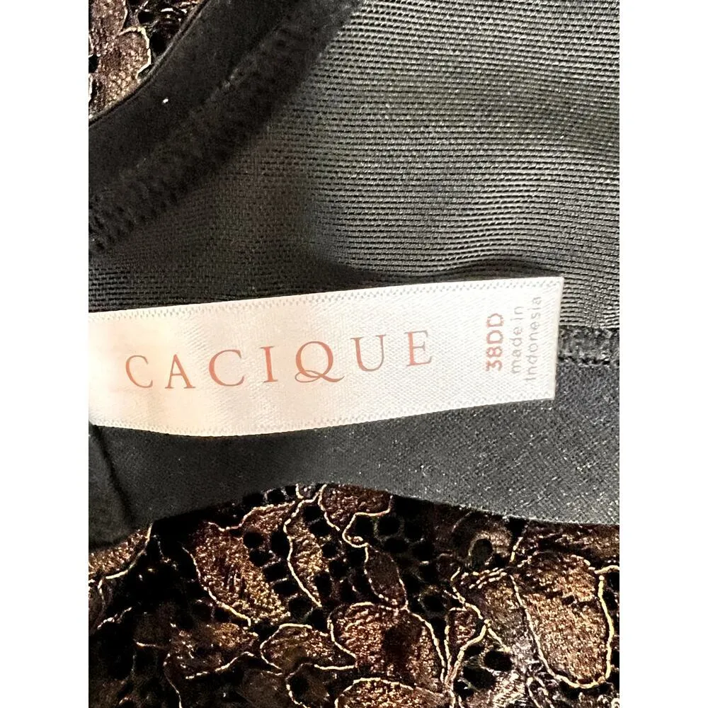 Cacique bra size 38DD blac/ metallic gold lace  Whimsy Goth fairy core underwire - Image 6