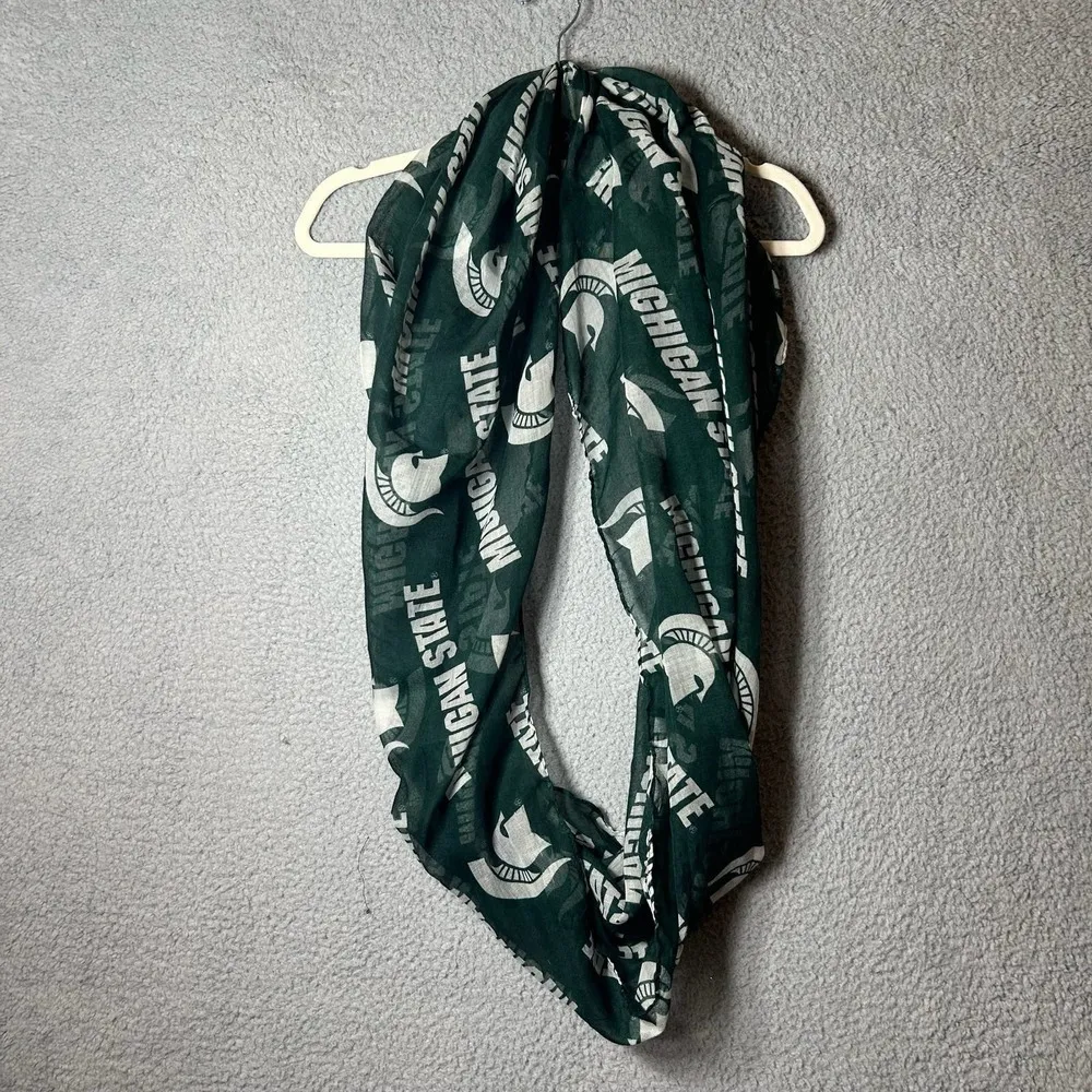 Michigan State Spartans Infinity Scarf‎ Womens OS Green White Logo 34"x26" NCAA - Image 3