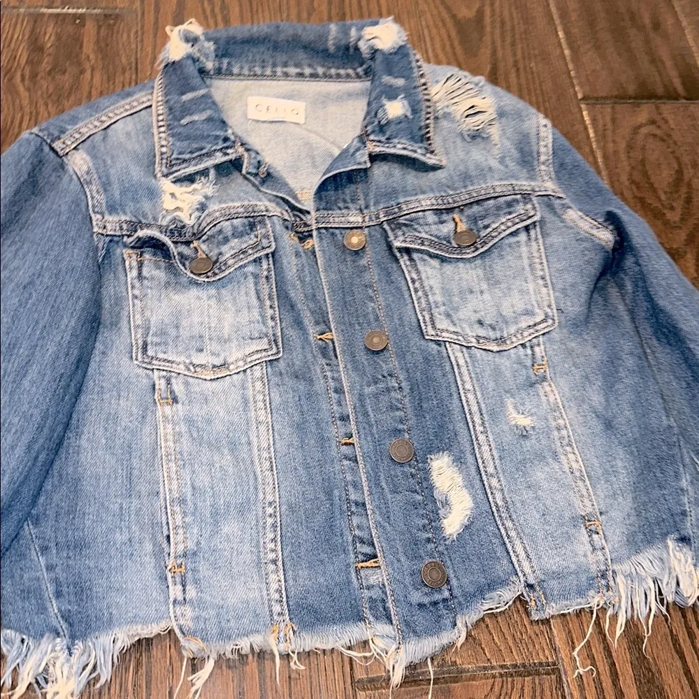 Cello Blue Denim boho Jacket distressed size medium - Image 3
