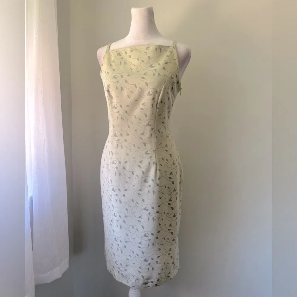 Agnes Novella Beige Leaf Print Square Neck Sleeveless Knee Length Sheath Dress White Size XXS - Image 2