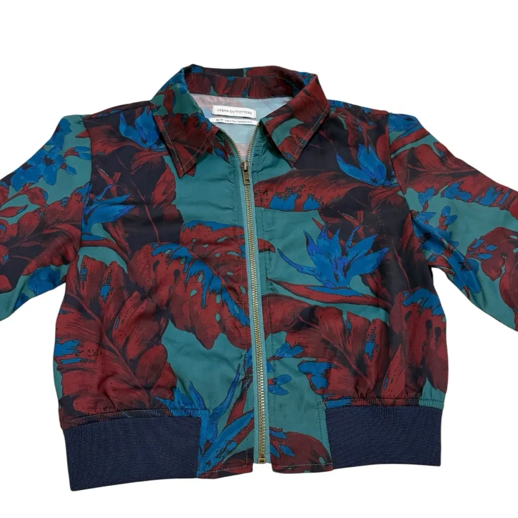 Urban Outfitters Multicolor Foliage Cropped Bomber Jacket - Image 3