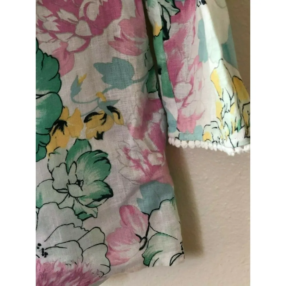 Charter Club Luxury Linen Tunic Blouse Lace XS Extra Small Boho Lagenlook Floral - Image 5