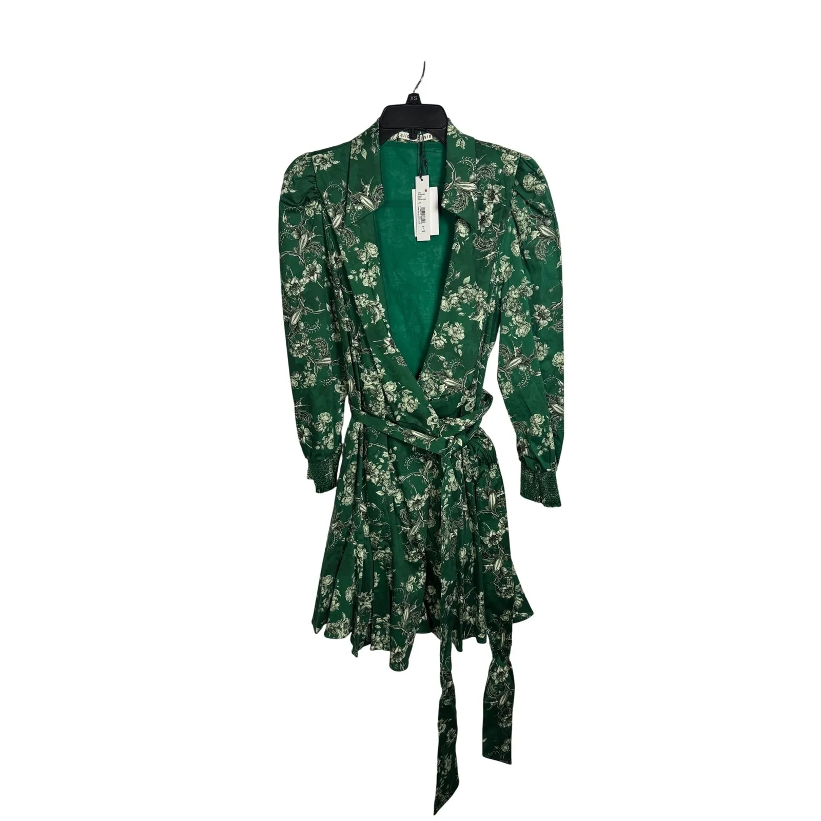 Alice Olivia Green Floral Wrap Mini Dress Size 12 - Image 5