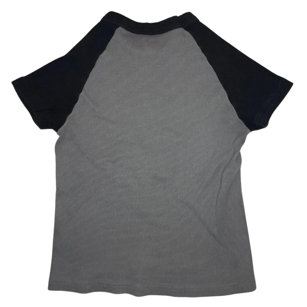 Black and Grey Brandy Melville Cropped Baseball Tee Women's O/S - Image 2