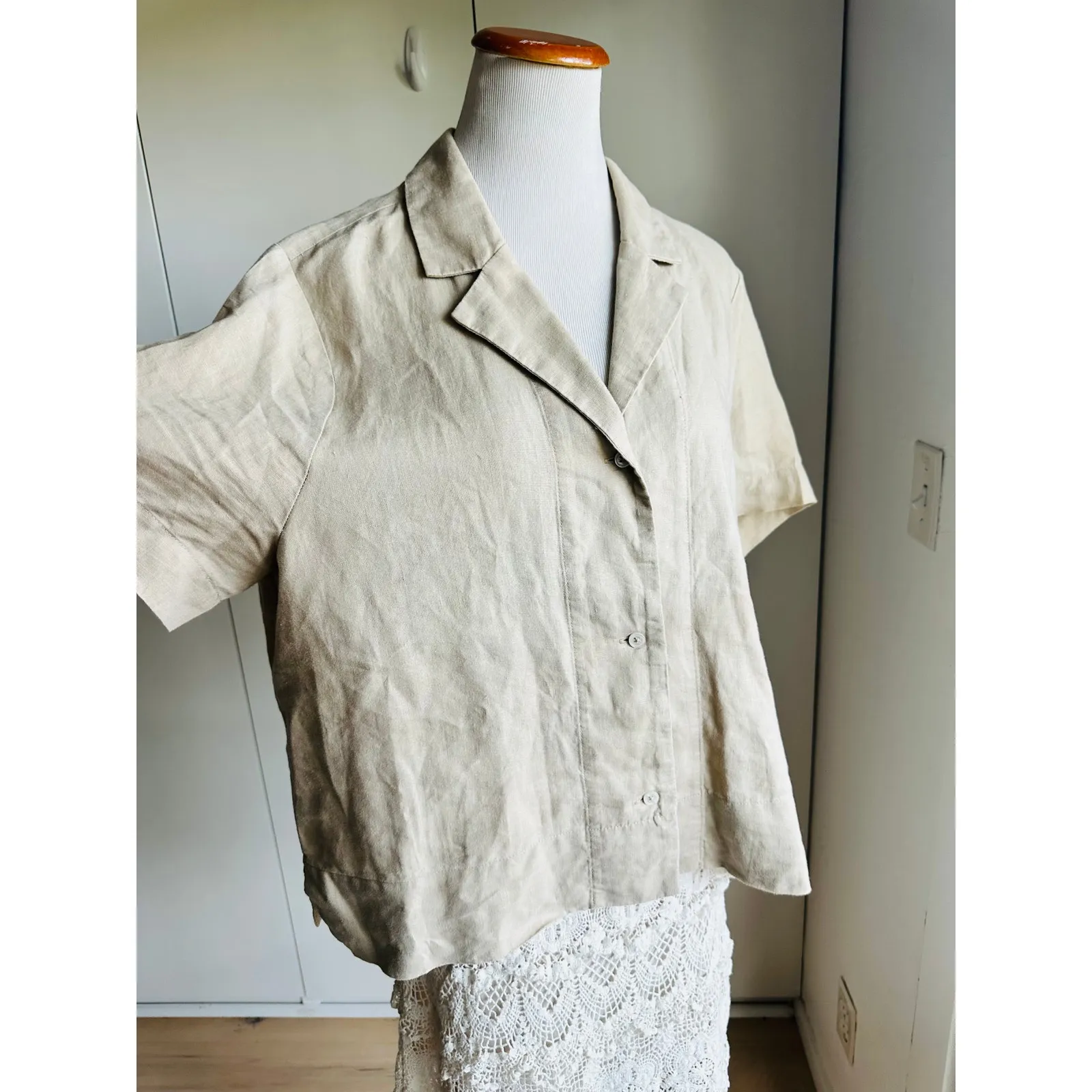 Quince 100% European Linen Short Sleeve Shirt Size Large Driftwood - Image 5