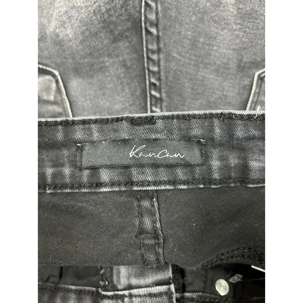 Kancan Kayla High Rise Frayed Hem Distressed Denim Cut Off Shorts Size S Black - Image 3