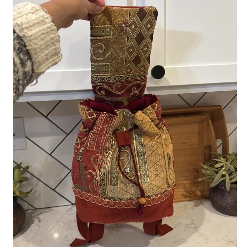 Handmade tapestry carpet bag adjustable backpack pocket inside bohemian indie - Image 3