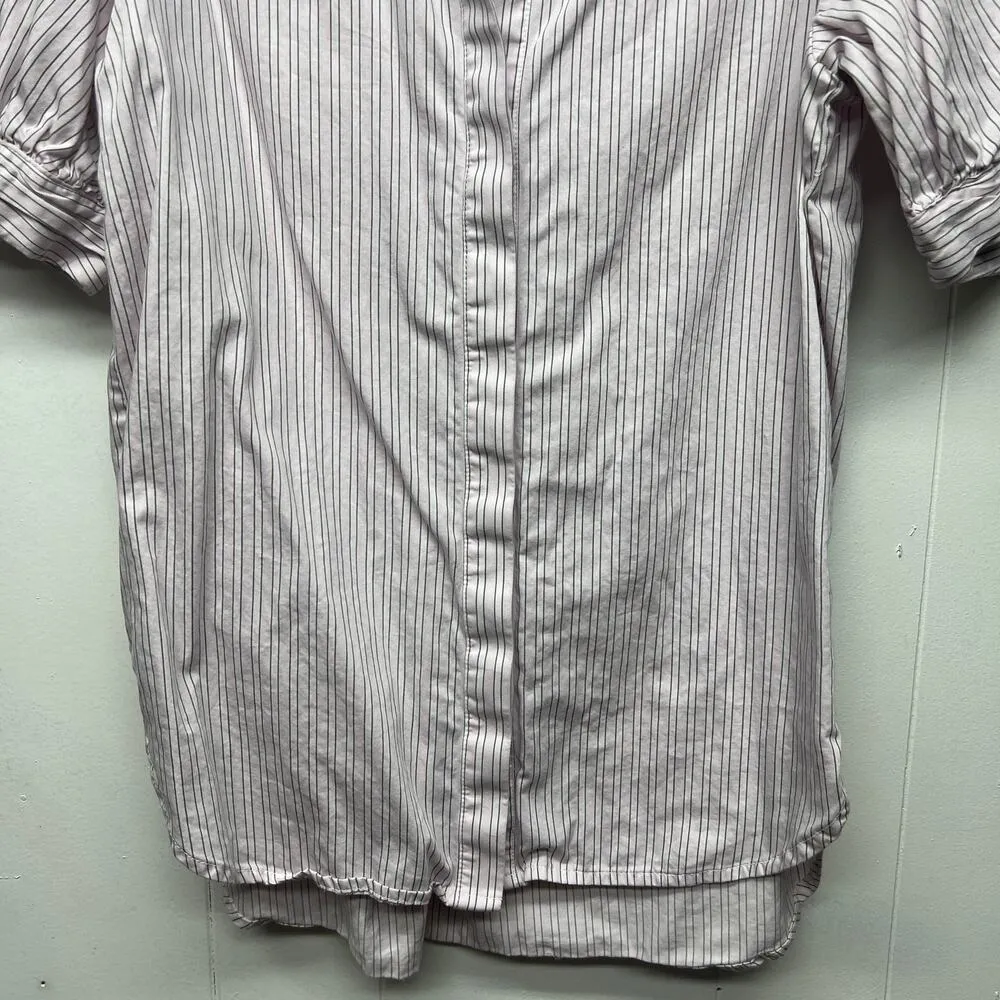 Something Navy Women's Button Down Striped Pink Short Sleeve Shirt Size Small - Image 4