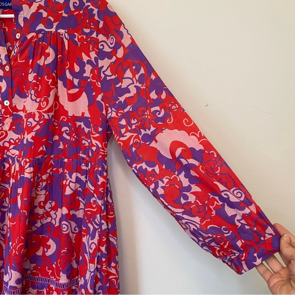 RO’S GARDEN Tyler Abstract Print Cotton Mini Shirt Dress Red/Purple Sz Large Red - Image 8