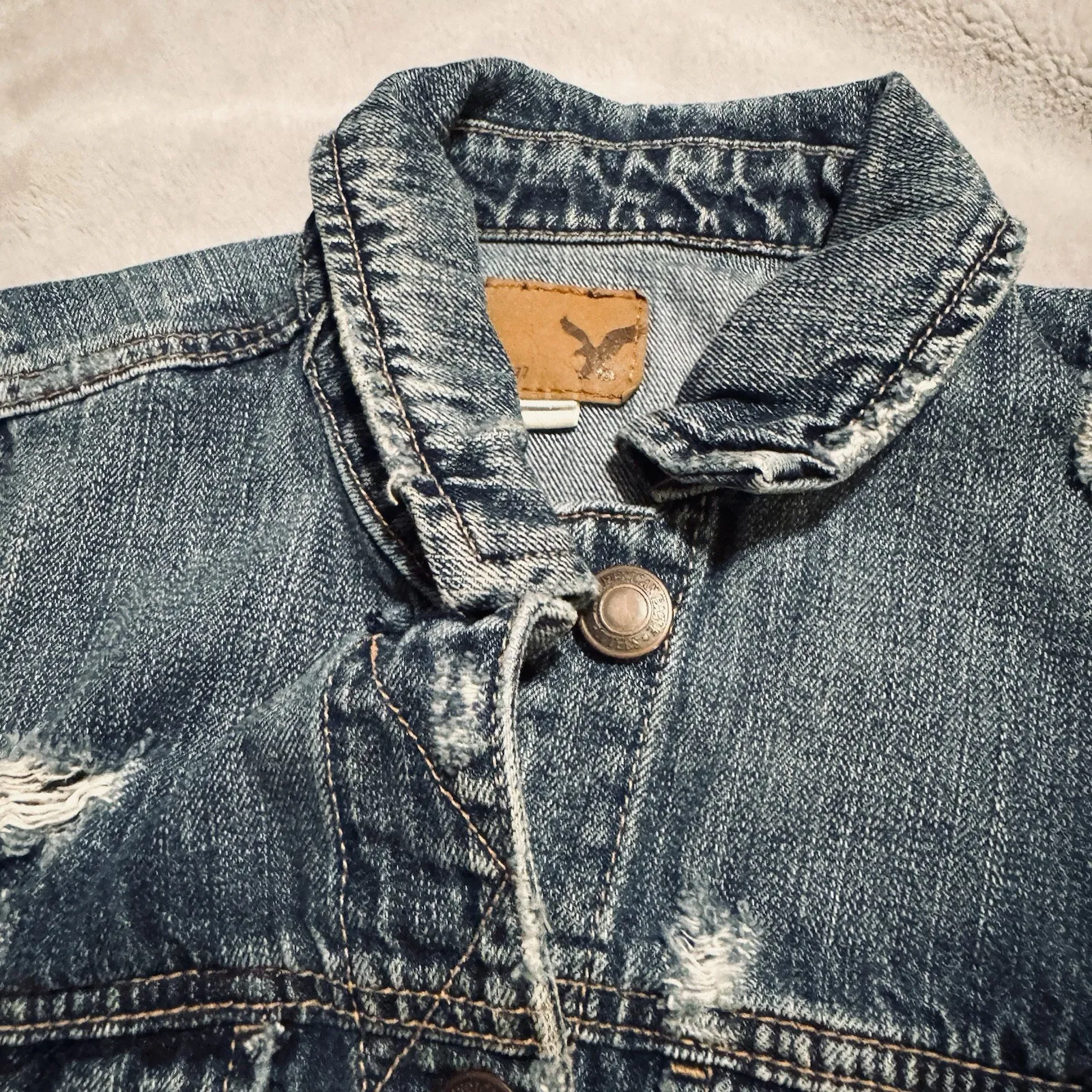 American Eagle Distressed Denim Vest Womens M Blue Jean Grunge Y2K 100% Cotton - Image 2