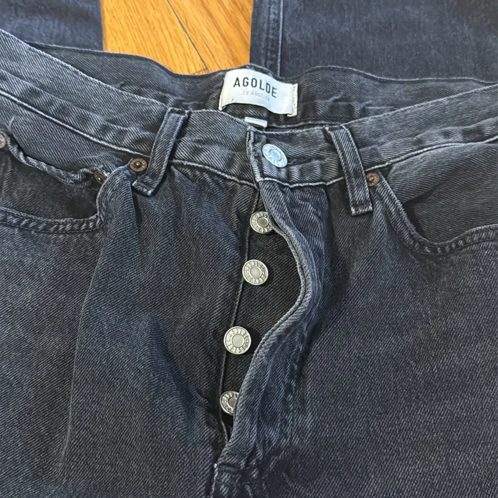 AGOLDE 90s Jean Mid-Rise Relaxed Straight Leg Jean Button Fly Black gray Size 24 - Image 3