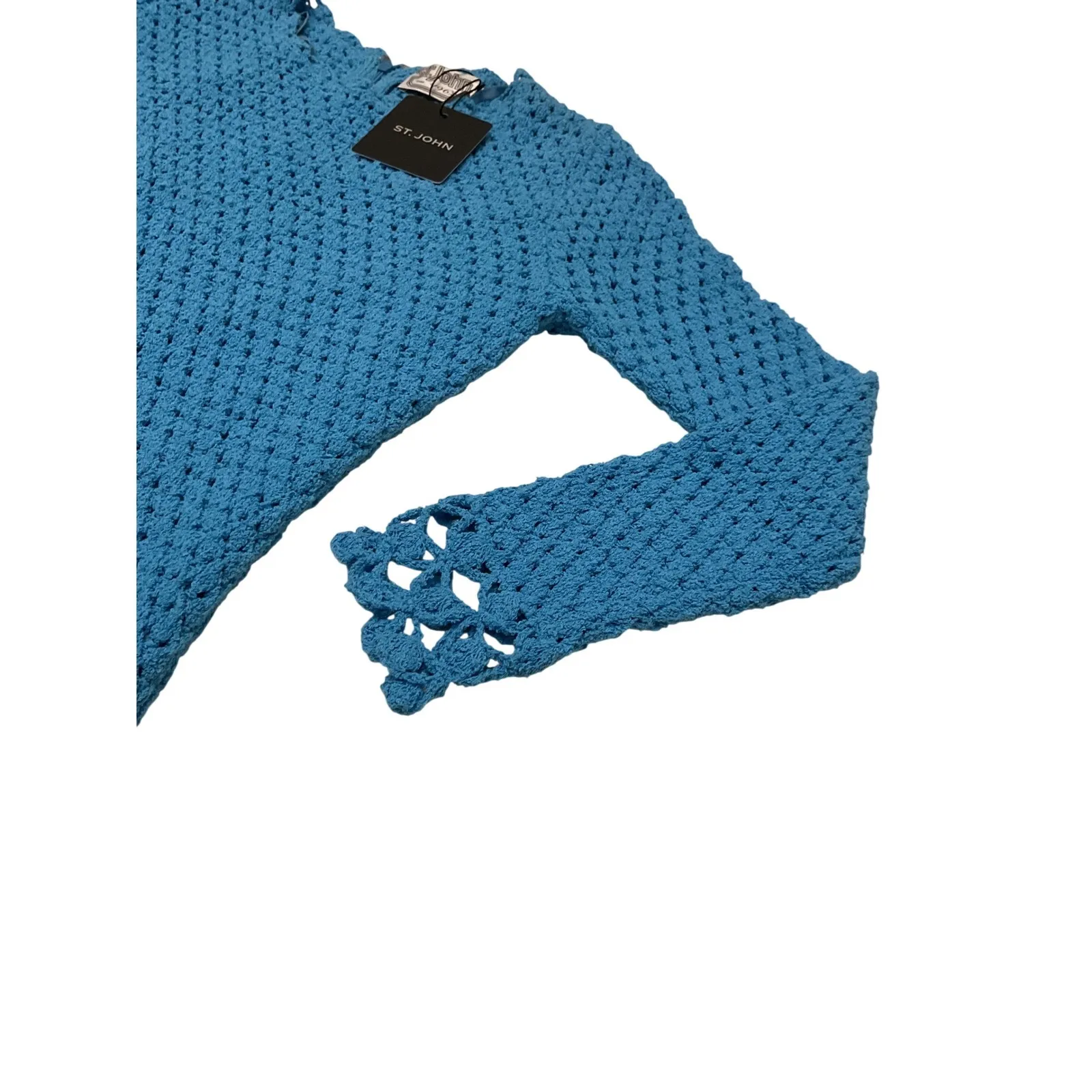 St John Blue Crochet Knit Long Sleeve Dress XS $1195 - Image 11