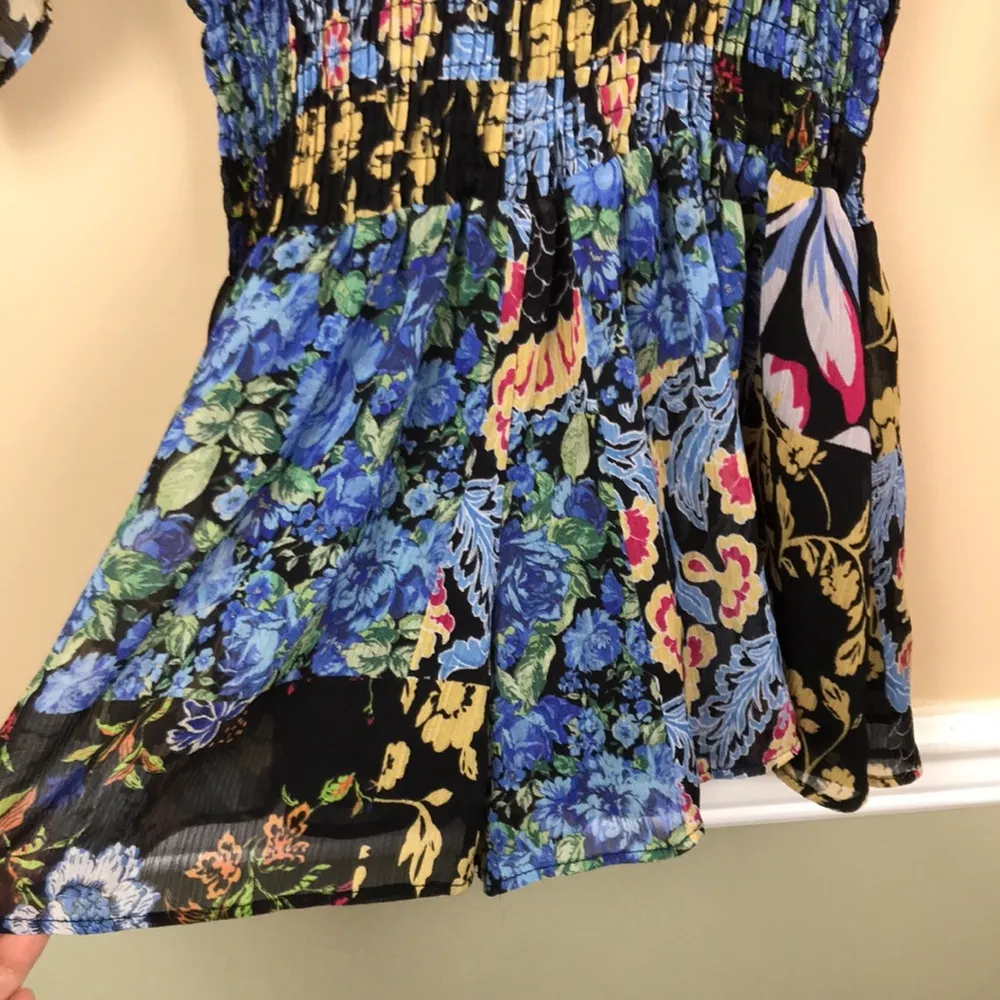 Zara Women’s Floral Boho Multi-Colored Half Sleeve Sheet Button-Up Front Romper - Image 8