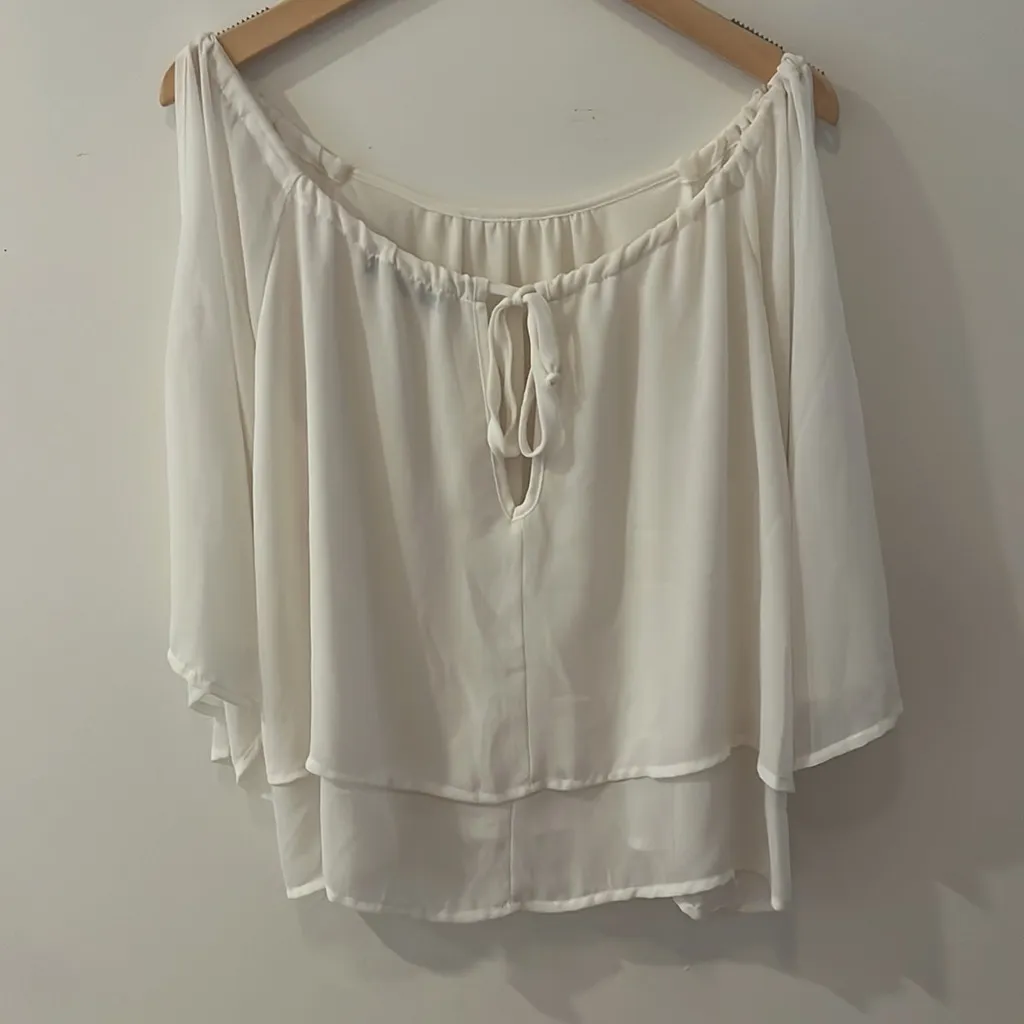 Foreign Exchange  White Eyelet Shoulder Top Small - Image 3