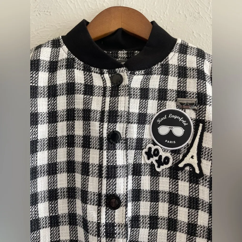 KARL LAGERFELD PARIS Buffalo Check Print Stand Collar Long Sleeve Bomber… - Image 7