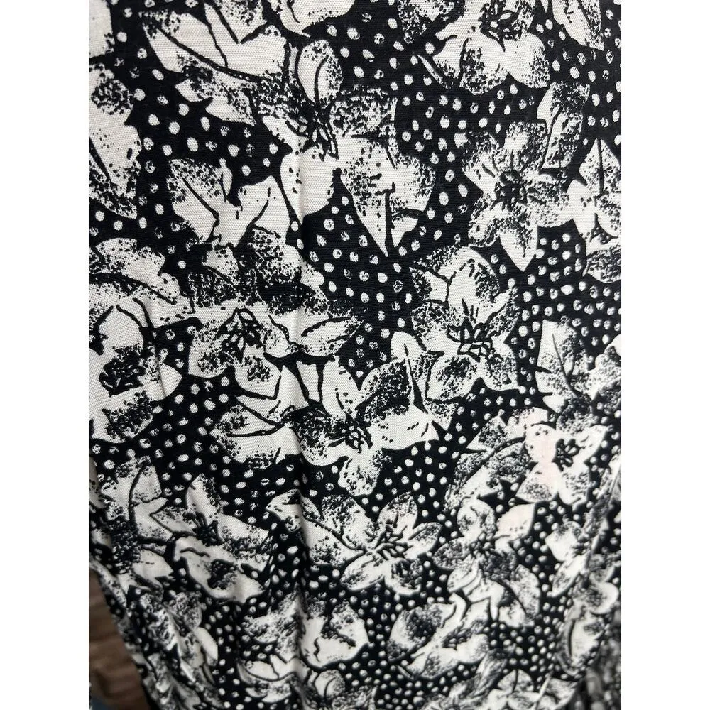 dress V neck peplum floral belt black white shoulder pads Surplice top Size M - Image 4