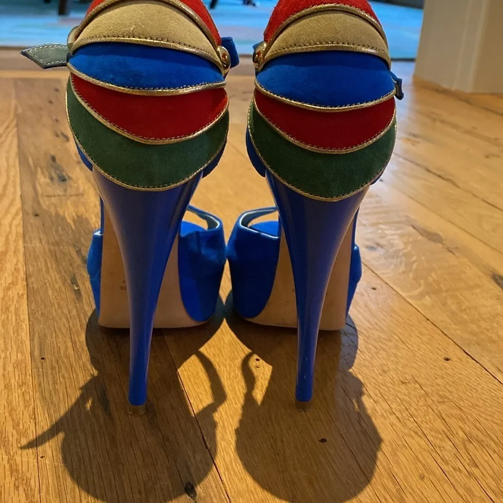 Havi Elle Rare Luxury Cobalt Blue Platform Suede PeepToe Made in Italy Heels 7.5 - Image 6