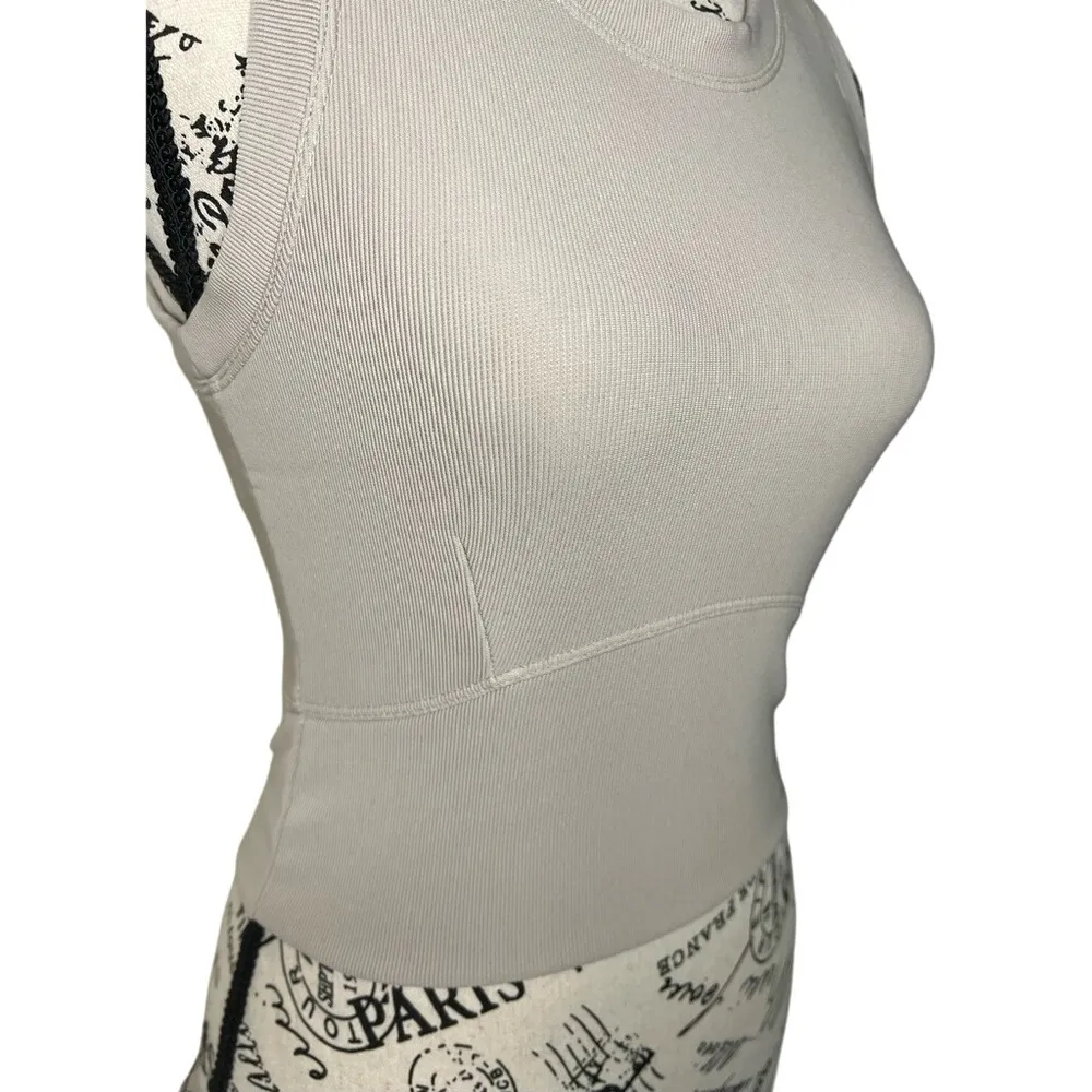 Move Theology Ribbed Contour Racerback Cropped Tank Top Beige‎ Gray Small - Image 2